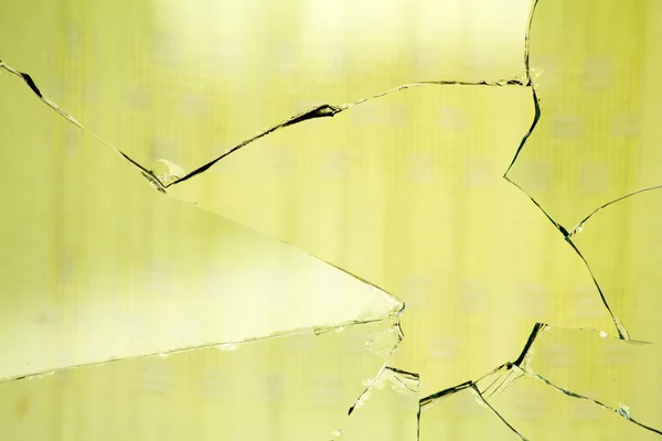 Gat glas gebroken gordijn venster — Stockfoto