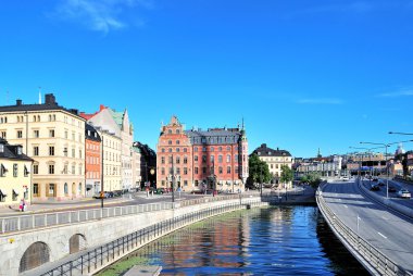 Stockholm. View of the Old Town and canal Riddarholmskanalen clipart