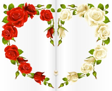 Red and white Rose frame in the shape of heart clipart