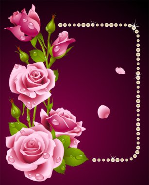 Vector rose and pearls frame. Design element. clipart