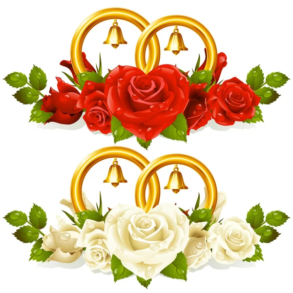 结婚戒指和束的玫瑰 — 图库矢量图片