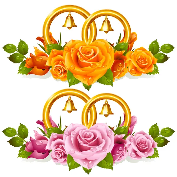 Обручальные кольца и букет роз — стоковый вектор
