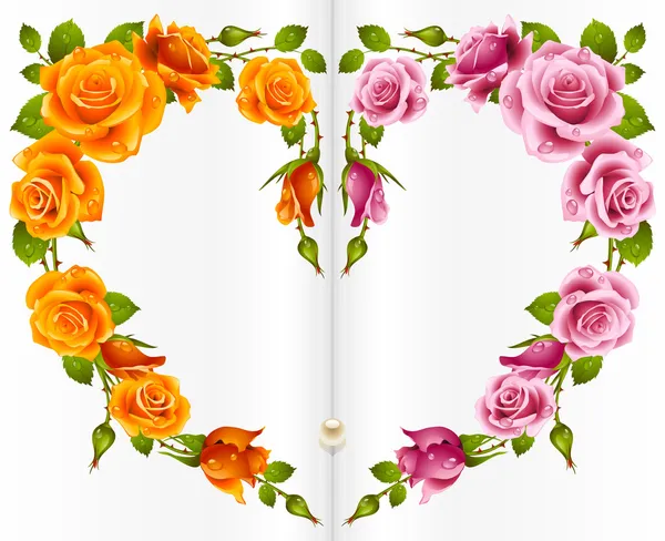 心的形状中的玫瑰帧 — 图库矢量图片