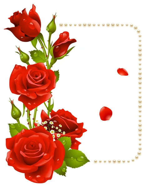 Vector red rose and pearls frame. Design element. — Stock Vector