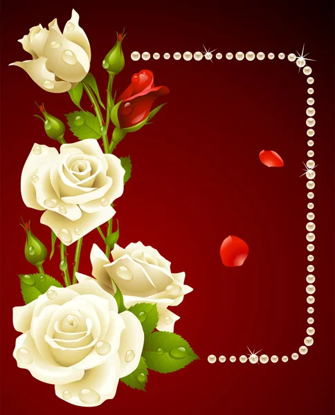Cadre vectoriel rose blanche et perles. Élément de conception . — Image vectorielle
