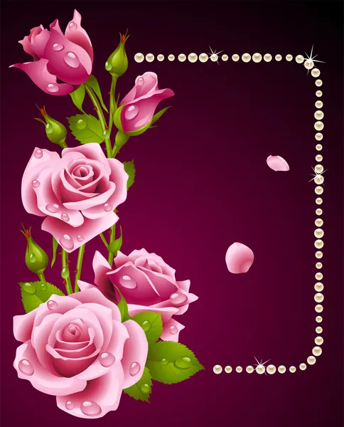ベクトル薔薇と真珠フレーム。デザイン要素. — ストックベクタ