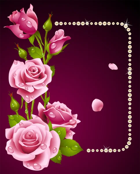 Cadre vectoriel rose et perles. Élément de conception . — Image vectorielle