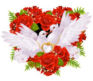 Roses and pigeons clipart