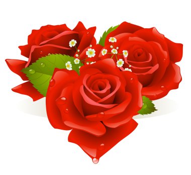 Three roses in the shape of heart clipart