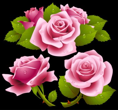 Pink roses set clipart
