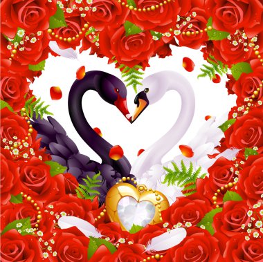 Greeting card with swans in love 6 clipart