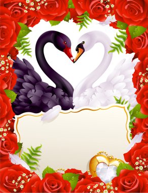 Greeting card with swans in love clipart