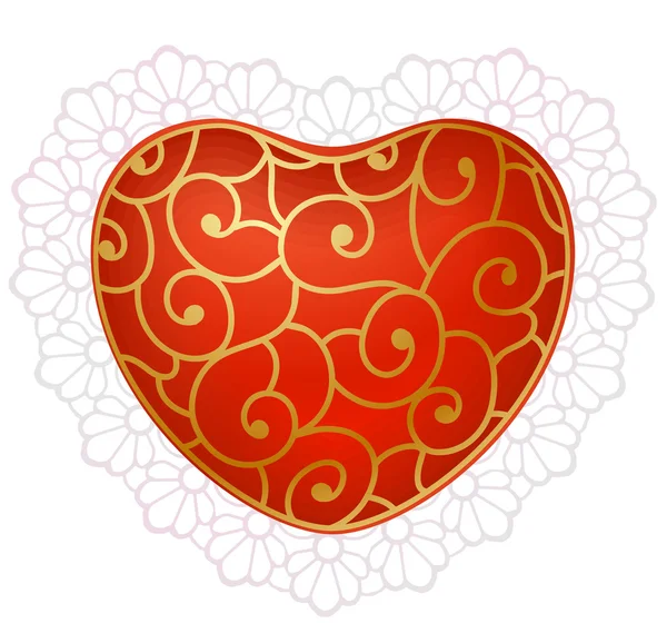 Corazón rojo con encaje — Vector de stock