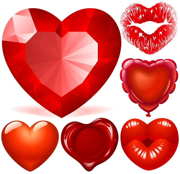 Vektor uppsättning röda hjärtan — Stock vektor