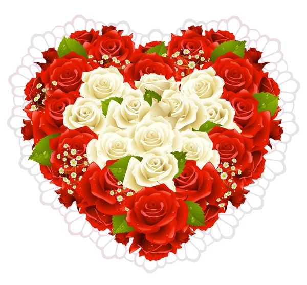 Ramo de rosas en forma de corazón — Vector de stock