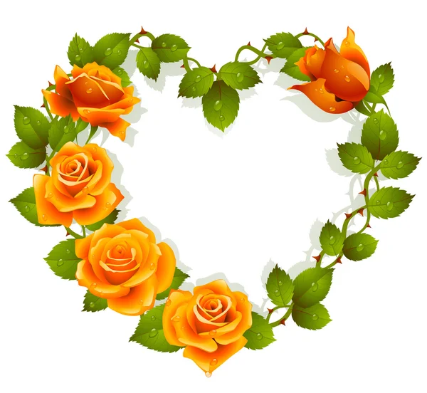 Πλαίσιο από πορτοκαλί τριαντάφυλλα σε σχήμα καρδιά — Διανυσματικό Αρχείο