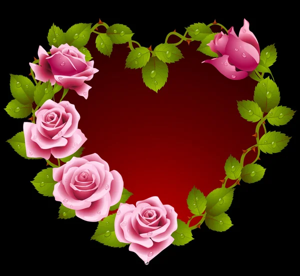 Rámec z růžových růží ve tvaru srdce — Stockový vektor
