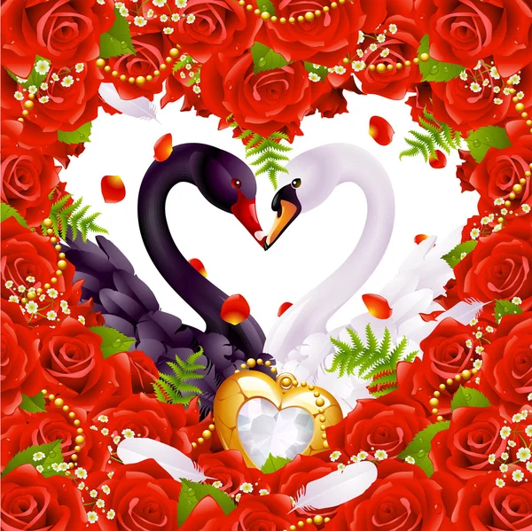 Carte de vœux avec des cygnes amoureux 6 — Image vectorielle
