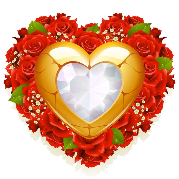 Τριαντάφυλλα και κοσμήματα σε σχήμα καρδιά — Διανυσματικό Αρχείο