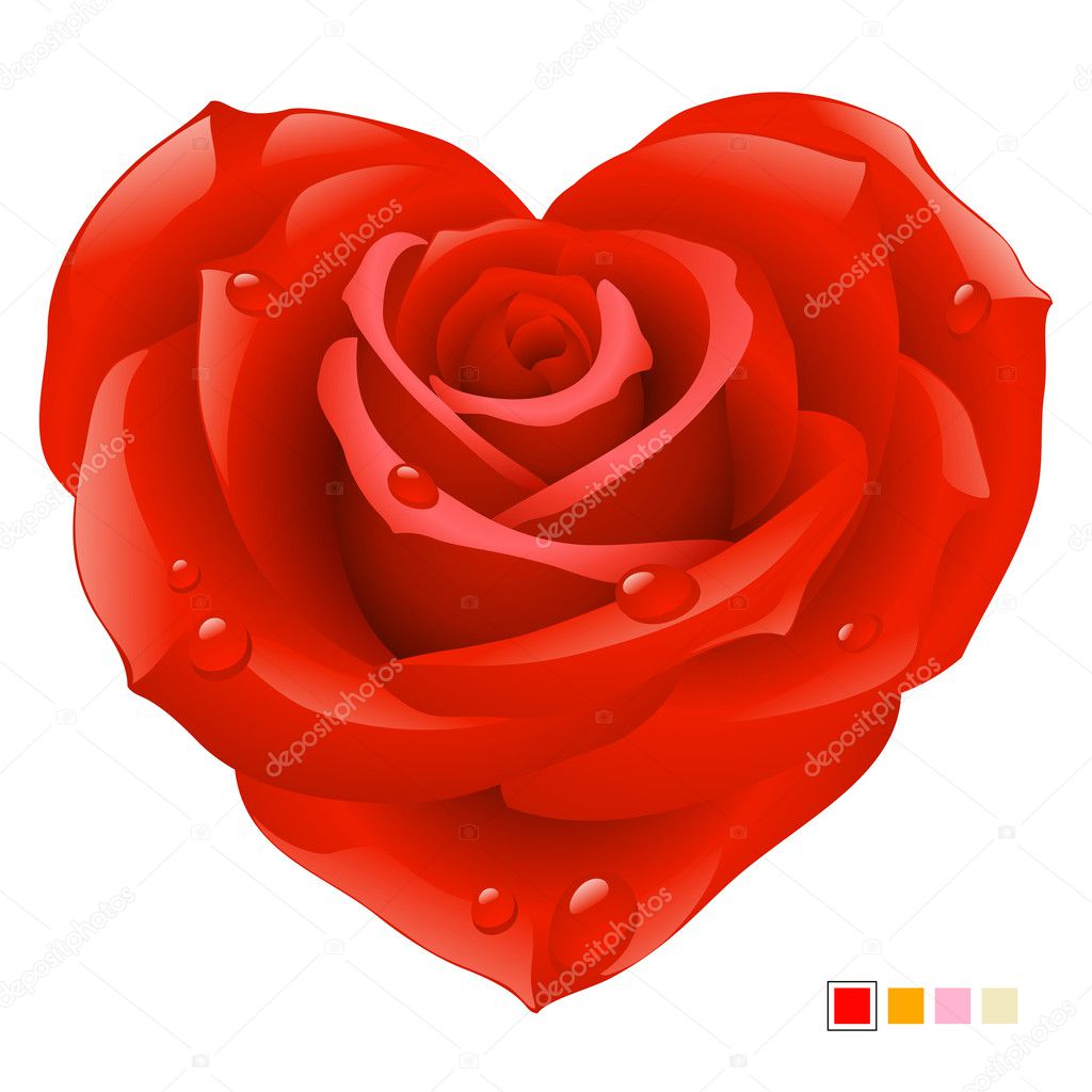 Vector red rose in the shape of heart