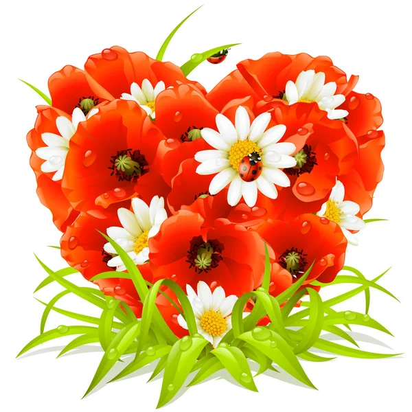 Fleurs vectorielles de printemps en forme de coeur — Image vectorielle