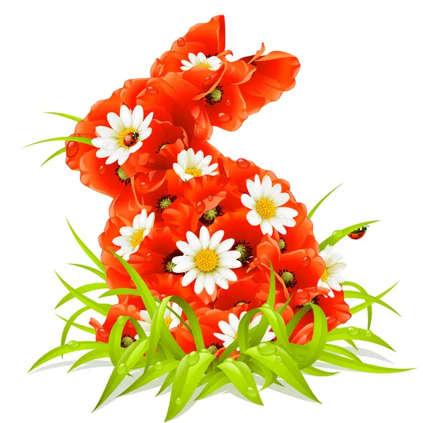 イースターのウサギの形での春の花をベクトルします。 — ストックベクタ
