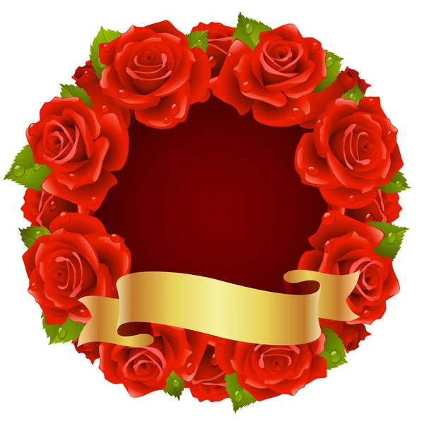 Vector rojo Rose Frame en forma de ronda — Vector de stock