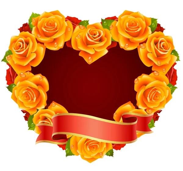矢量橙色玫瑰帧在心的形状 — 图库矢量图片