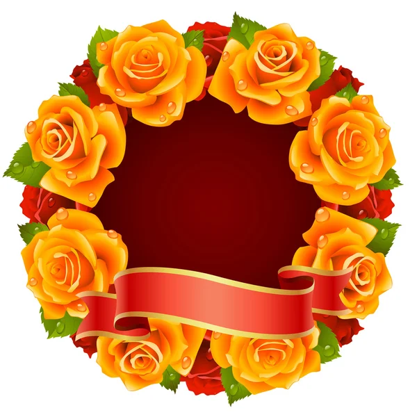 Vettore arancione Rose Frame a forma di rotondo — Vettoriale Stock