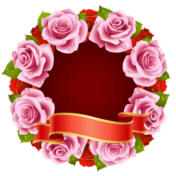 Διάνυσμα ροζ τριαντάφυλλο πλαίσιο σε σχήμα του γύρου — Διανυσματικό Αρχείο