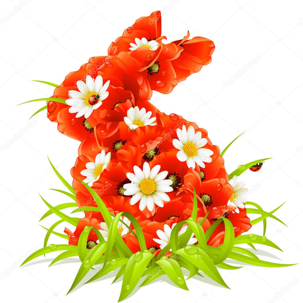 Vector spring flowers in the shape of Easter Rabbit