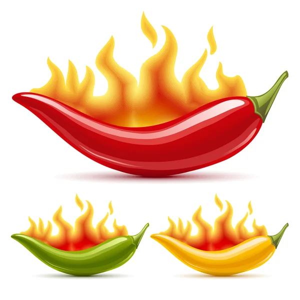 Πράσινο, κίτρινο και κόκκινη καυτερή πιπεριά τσίλι — Διανυσματικό Αρχείο