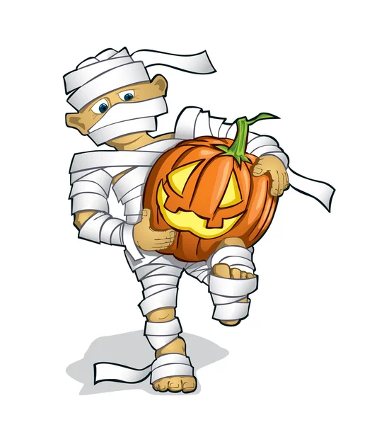 Menino em um traje de Halloween com uma abóbora — Vetor de Stock