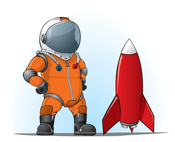Астронавт с ракетой — стоковый вектор