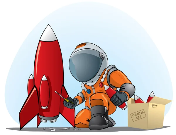 Astronaut mending the rocket — Stock Vector