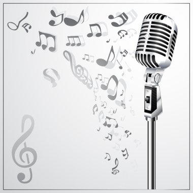 Musical background with retro microphone clipart