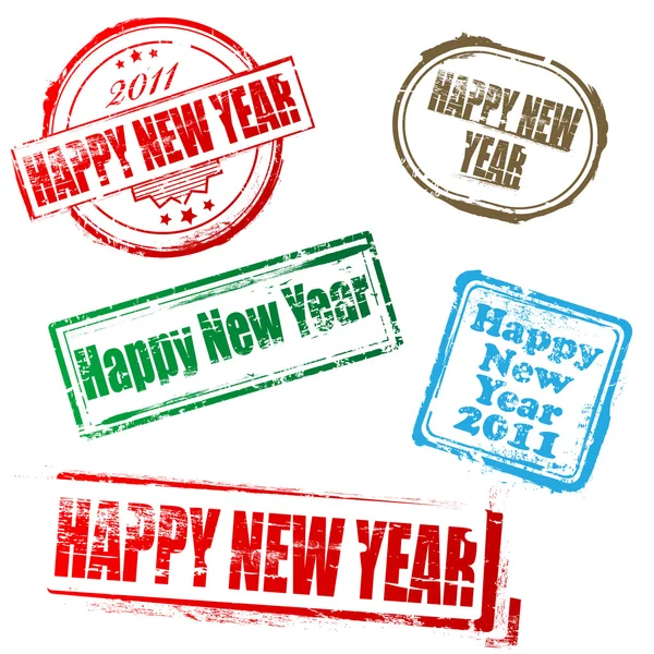 Happy New Year 2011 Stamps White Background Vector Illustration — Stock Vector