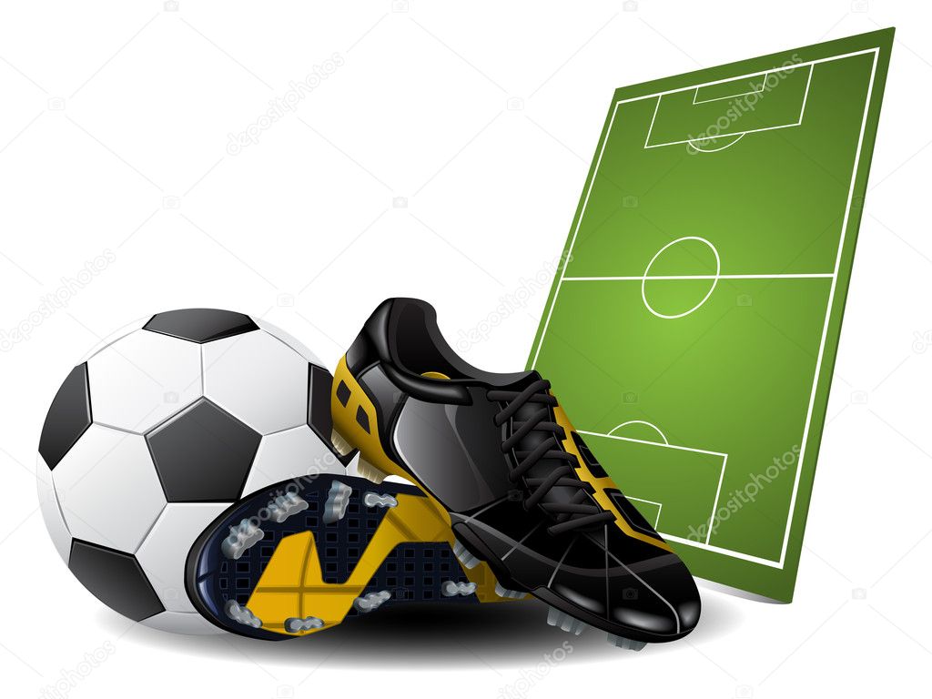 Vector illustration of soccer boots and ball. Football Background