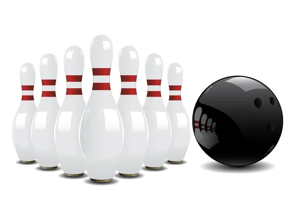 Vektorové Ilustrace Bowlingovou Kouli Kolíky Bílé Pozadí — Stockový vektor