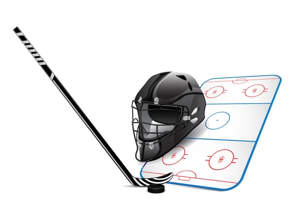 Vector Illustration Hockey Design Elements Field Helmet Hockey Stick Black — Stock Vector