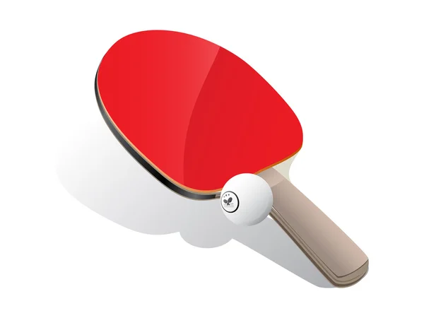 Tischtennispaddel Mit Weißem Ball Auf Weißem Hintergrund Vektorillustration — Stockvektor