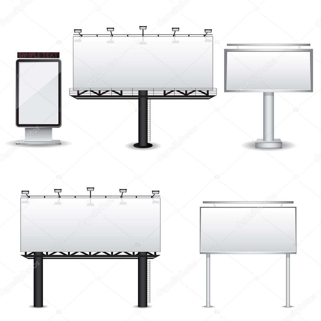 Set of different billboards isolated on white background. Vector illustration