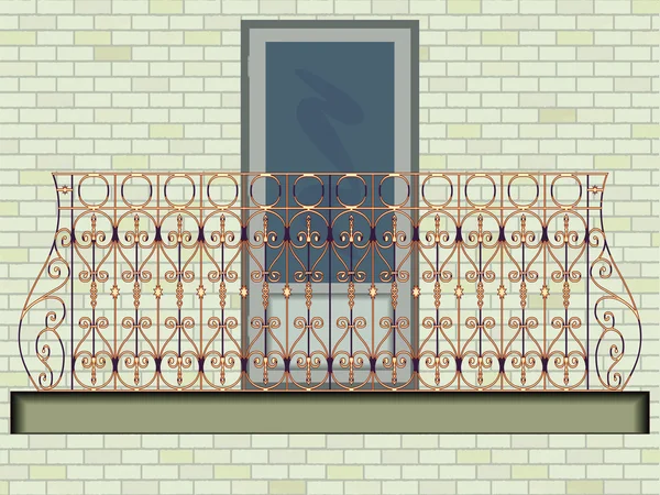 Железный балкон на фоне стены — стоковый вектор