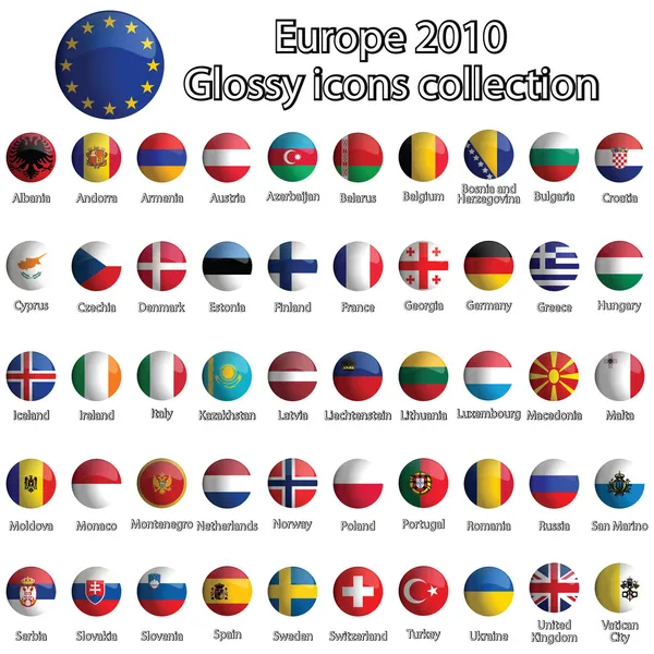 Europa glanzende pictogrammen collectie — Stockvector