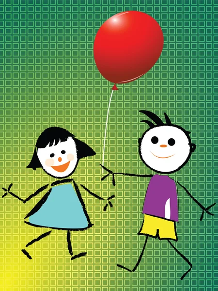 Pojke och flicka som leker med ballong — Stock vektor