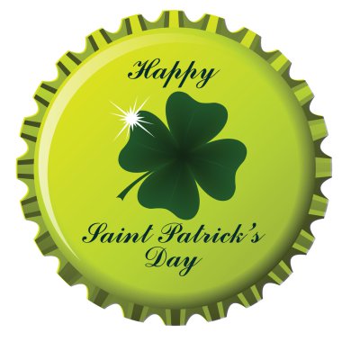 Happy saint patrick's day theme on bottle cap against white background; abstract vector art illustration clipart