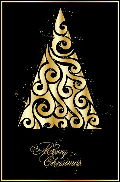Illustration mit goldenem Weihnachtsbaum — Stockvektor