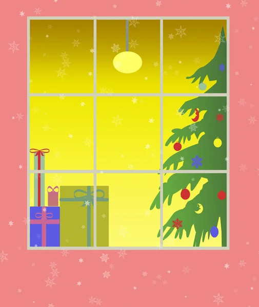 Окно с рождественским декором — стоковое фото