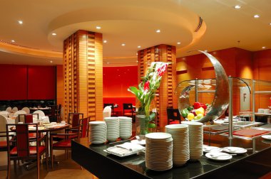 Modern restaurant interior in night illumination, Pattaya, Thail clipart