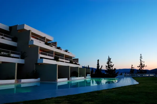 Východ slunce v luxusní vile, Kréta, Řecko — Stock fotografie
